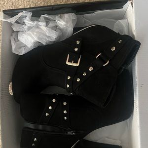 Guess by G Size 9.5 suede ankle boots with gold embellishments
